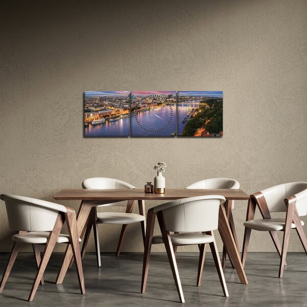 Obraz nočního města Bratislavy s řekou (s hodinami) (90x30 cm)