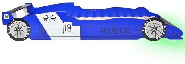 Dětská LED postel závodní auto, 90x200 cm, modrá 243937