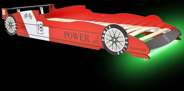 Dětská LED postel závodní auto, 90x200 cm, červená 243936
