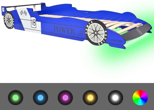 Dětská LED postel závodní auto, 90x200 cm, modrá 243937