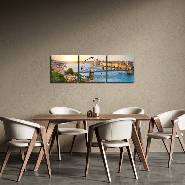 Obraz města Budapešť s řekou (s hodinami) (90x30 cm)
