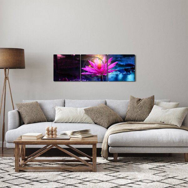 Obraz leknínu na vodě (s hodinami) (90x30 cm)