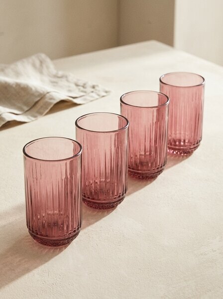 Sinsay - Sada žebrovaných sklenic 4 pack - růžová