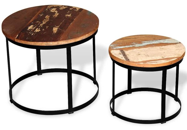 2 konferenční stolky masivní recyklované dřevo kulaté 40cm/50cm 244007