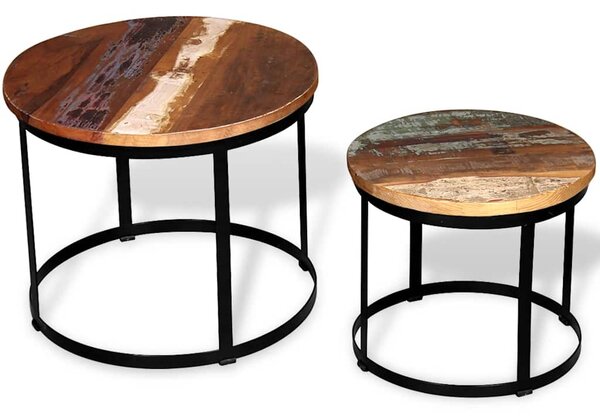 2 konferenční stolky masivní recyklované dřevo kulaté 40cm/50cm 244007