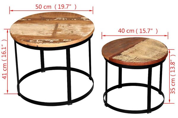 2 konferenční stolky masivní recyklované dřevo kulaté 40cm/50cm 244007
