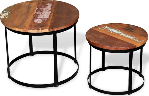 2 konferenční stolky masivní recyklované dřevo kulaté 40cm/50cm 244007