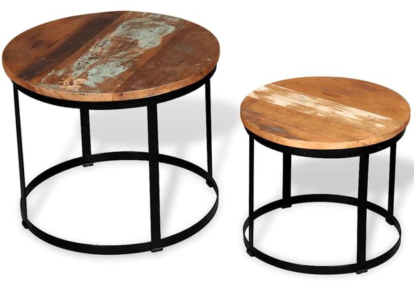 2 konferenční stolky masivní recyklované dřevo kulaté 40cm/50cm 244007