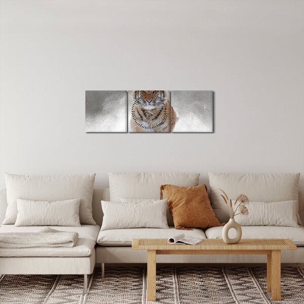 Obraz běžícího tygra ve sněhu (s hodinami) (90x30 cm)