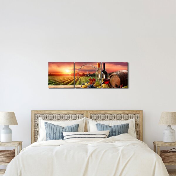 Obraz vinice s vínem (s hodinami) (90x30 cm)