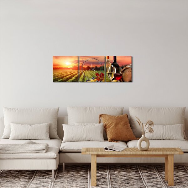 Obraz vinice s vínem (s hodinami) (90x30 cm)