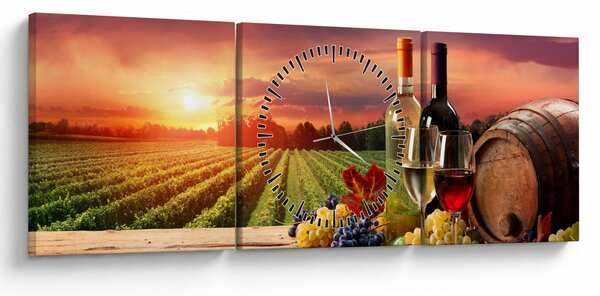 Obraz vinice s vínem (s hodinami) (90x30 cm)
