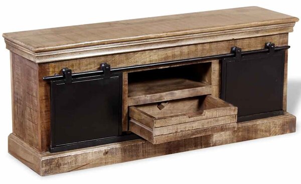 TV stolek s 2 posuvnými dvířky mangovníkové dřevo 110x30x45 cm 244019