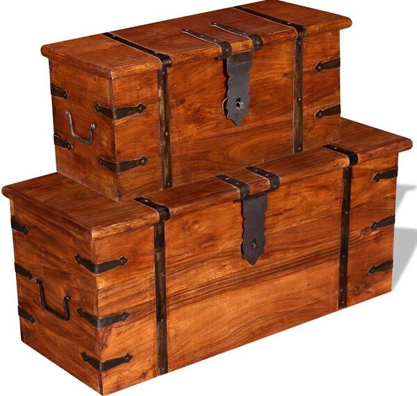 Set dvou úložných truhel masivní dřevo 244050