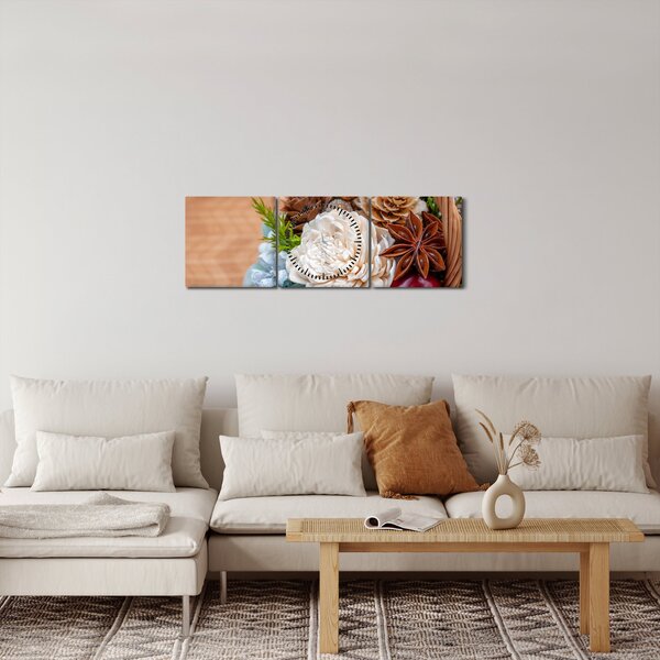 Obraz proutěného koše (s hodinami) (90x30 cm)