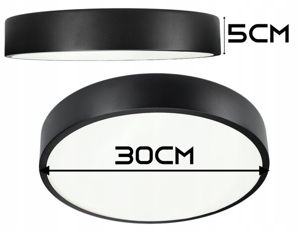 Černé kulaté stropní LED svítidlo 30 W, 30 cm, 3000 lm, neutrální bílá 4000 K