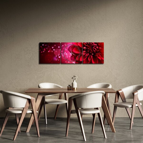 Obraz červené květiny (s hodinami) (90x30 cm)