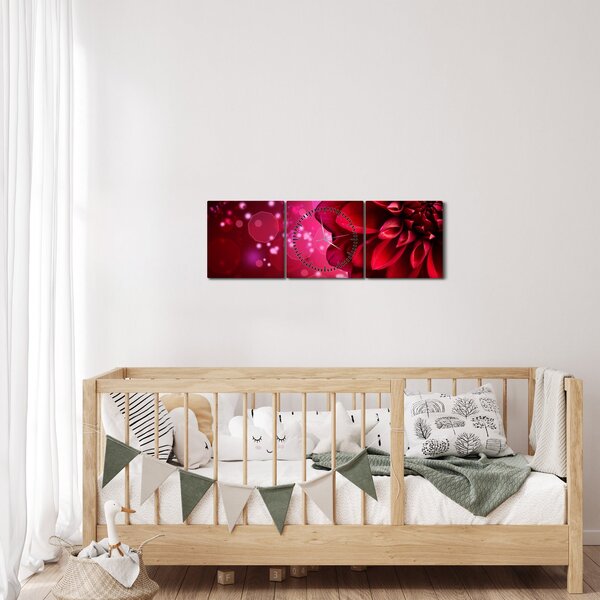 Obraz červené květiny (s hodinami) (90x30 cm)