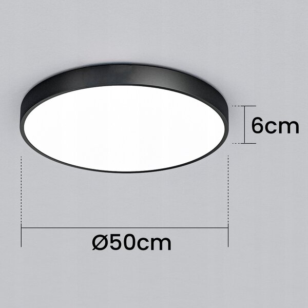 Černé kulaté stropní LED svítidlo 48 W, 4800 lm, 50 cm – neutrální bílá, IP20