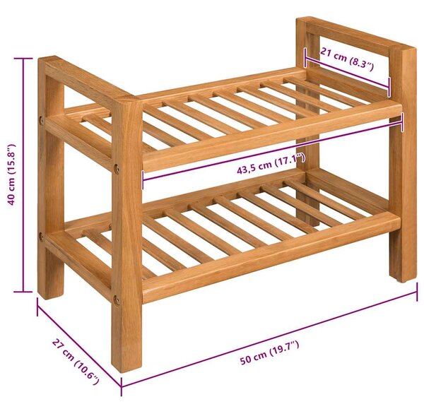 Botník s 2 policemi 50 x 27 x 40 cm masivní dubové dřevo 244208