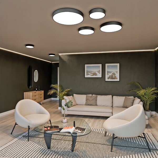Černé kulaté stropní LED svítidlo 48 W, 4800 lm, 50 cm – neutrální bílá, IP20