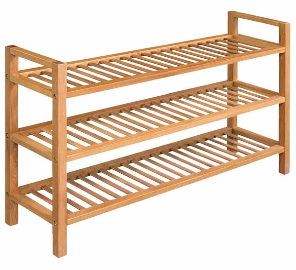 Botník se 3 policemi 100 x 27 x 60 cm masivní dubové dřevo 244209