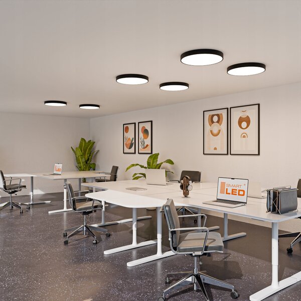Černé kulaté stropní LED svítidlo 48 W, 4800 lm, 50 cm – neutrální bílá, IP20
