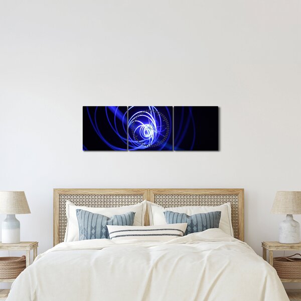 Obraz modrých spirál (s hodinami) (90x30 cm)