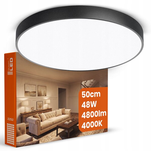 Černé kulaté stropní LED svítidlo 48 W, 4800 lm, 50 cm – neutrální bílá, IP20