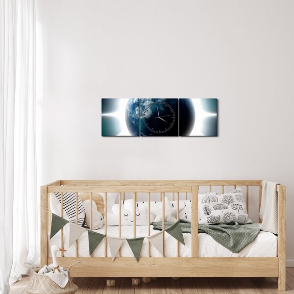Obraz ozářené planety (s hodinami) (90x30 cm)