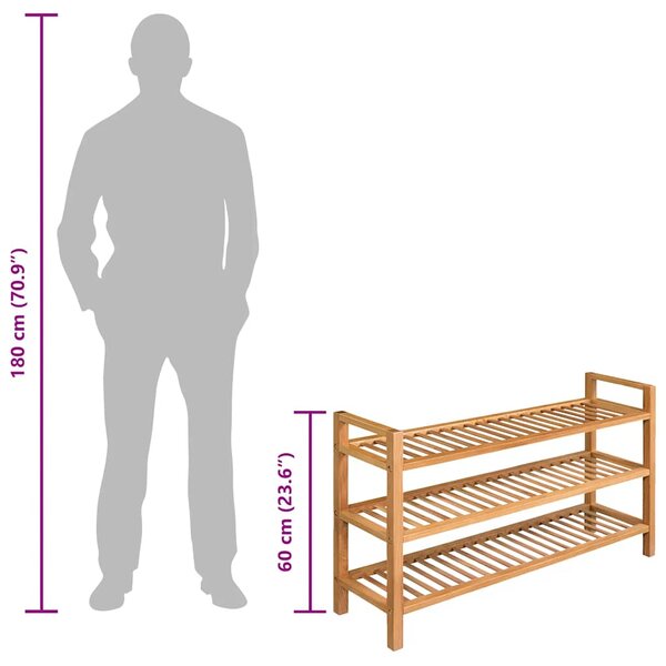 Botník se 3 policemi 100 x 27 x 60 cm masivní dubové dřevo 244209