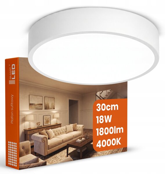 Bílé kulaté stropní LED svítidlo 18 W, 1800 lm, 30 cm, neutrální bílá, IP20