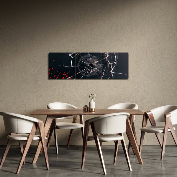 Abstraktní obraz - rozbité sklo (s hodinami) (90x30 cm)