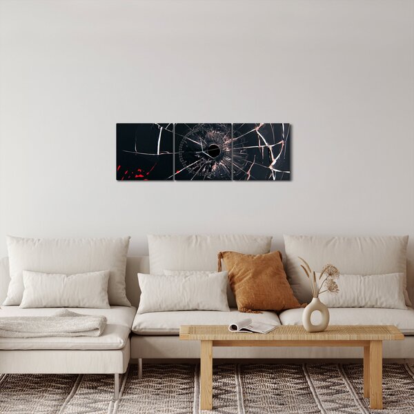 Abstraktní obraz - rozbité sklo (s hodinami) (90x30 cm)