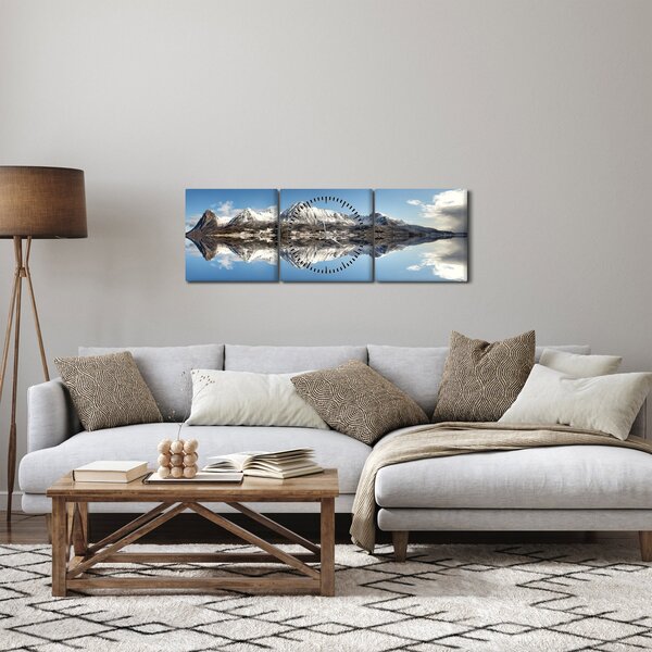 Obraz hor a jejich odrazu (s hodinami) (90x30 cm)