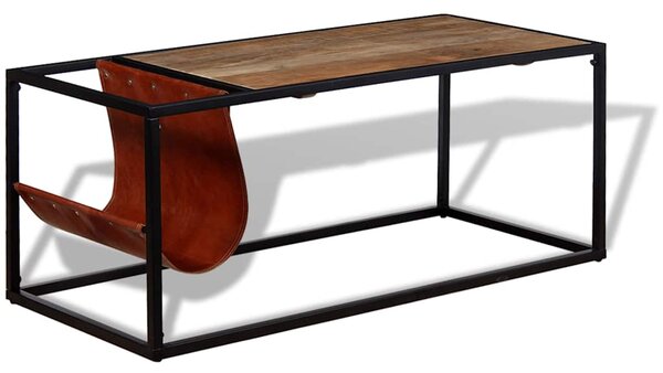 Konferenční stolek + držák na časopisy z pravé kůže 110x50x45cm 244241