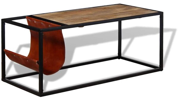 Konferenční stolek + držák na časopisy z pravé kůže 110x50x45cm 244241