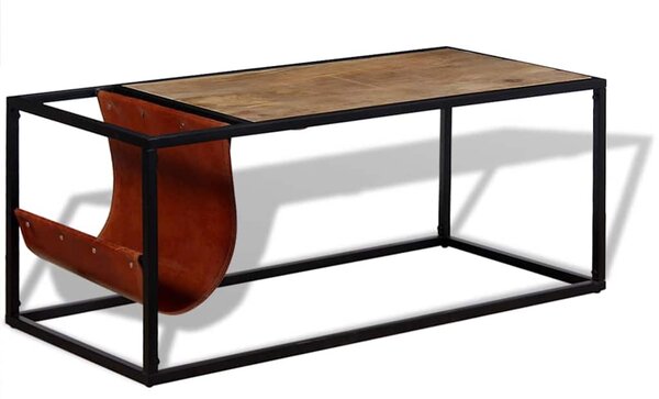 Konferenční stolek + držák na časopisy z pravé kůže 110x50x45cm 244241