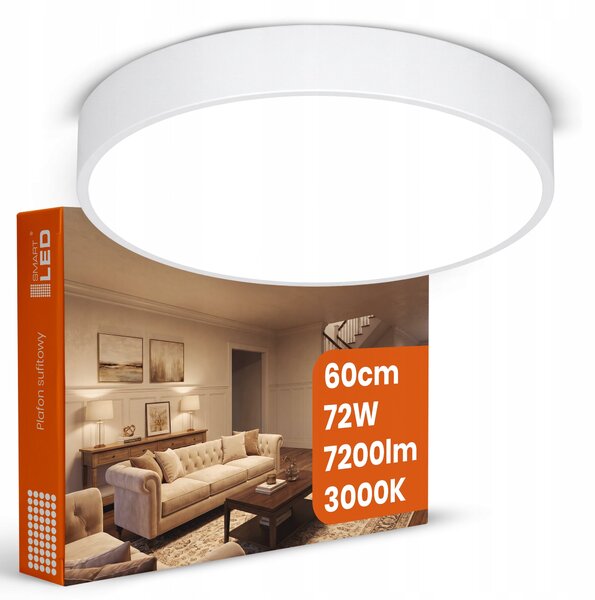 Bílé kulaté stropní LED svítidlo 72 W, 7200 lm, 60 cm, teplá bílá, IP20