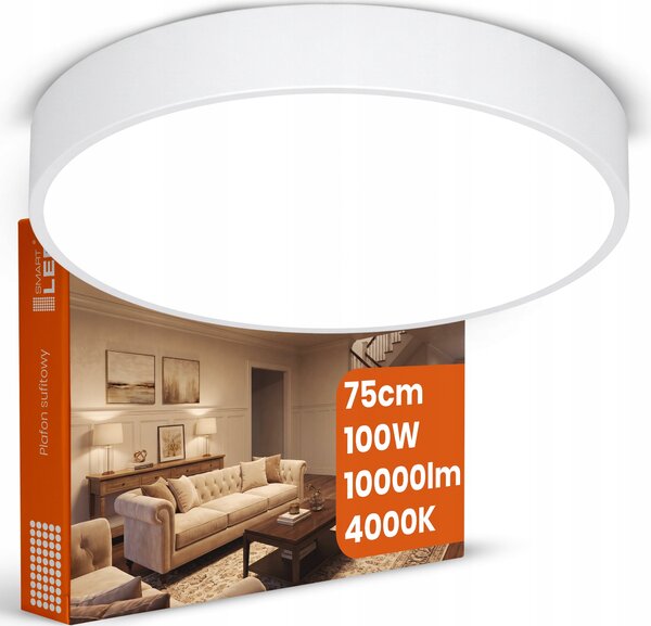 Bílé kulaté stropní LED svítidlo 100 W, 10000 lm, 75 cm, neutrální bílá, IP20