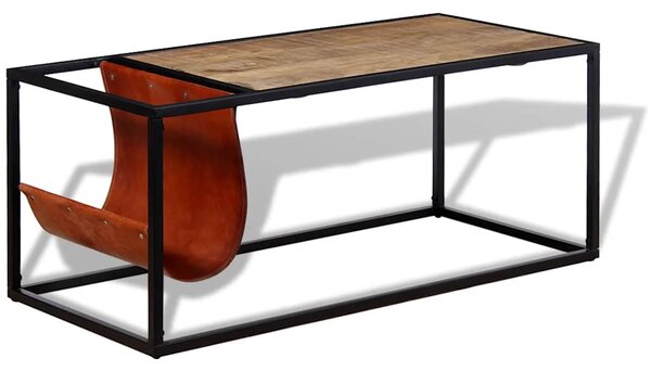 Konferenční stolek + držák na časopisy z pravé kůže 110x50x45cm 244241