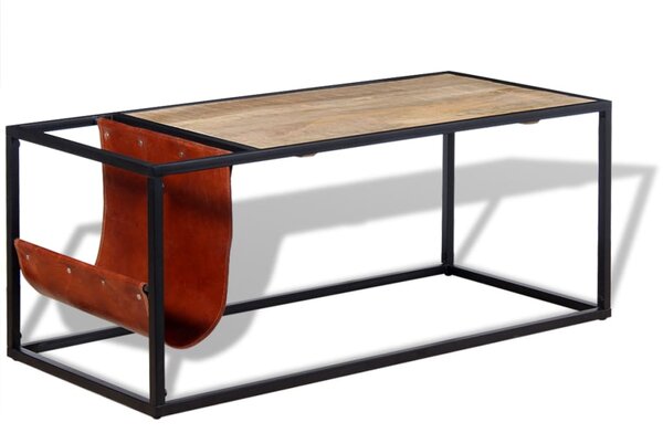 Konferenční stolek + držák na časopisy z pravé kůže 110x50x45cm 244241