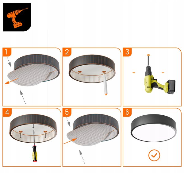 Černé stropní LED svítidlo 36 W, 3600 lm, 4000 K, 40 cm, s pohybovým senzorem