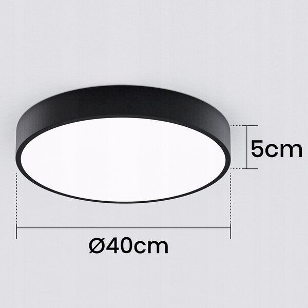 Černé stropní LED svítidlo 36 W, 3600 lm, 4000 K, 40 cm, s pohybovým senzorem