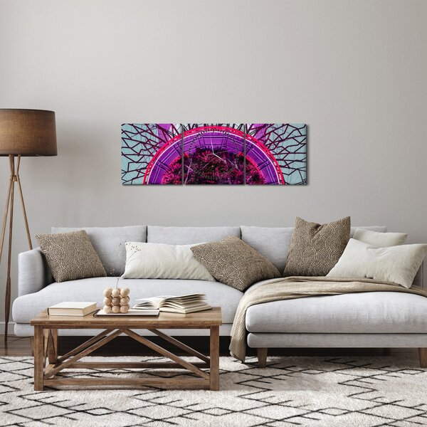 Abstraktní obraz - fialové větve (s hodinami) (90x30 cm)