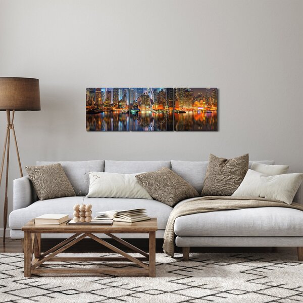 Obraz Manhattanu v noci (s hodinami) (90x30 cm)
