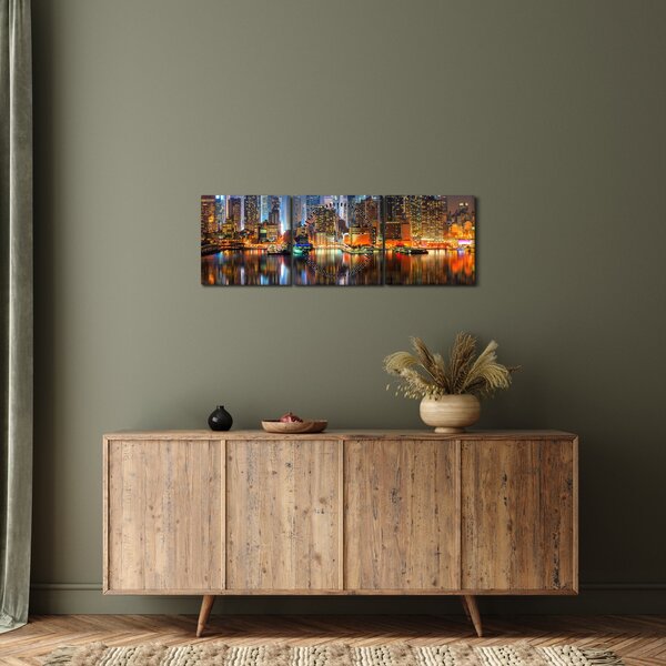 Obraz Manhattanu v noci (s hodinami) (90x30 cm)