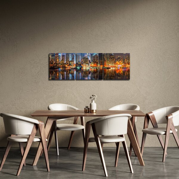 Obraz Manhattanu v noci (s hodinami) (90x30 cm)