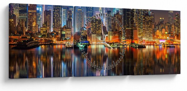 Obraz Manhattanu v noci (s hodinami) (90x30 cm)