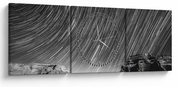 Černobíly obraz hvězdné oblohy (s hodinami) (90x30 cm)